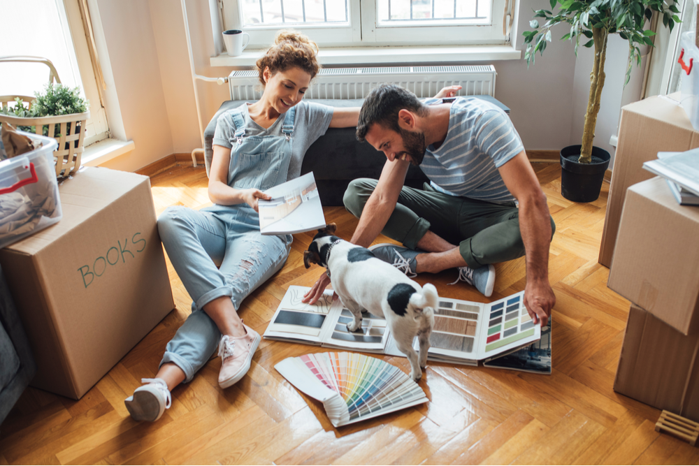 Couple picking out paint colors